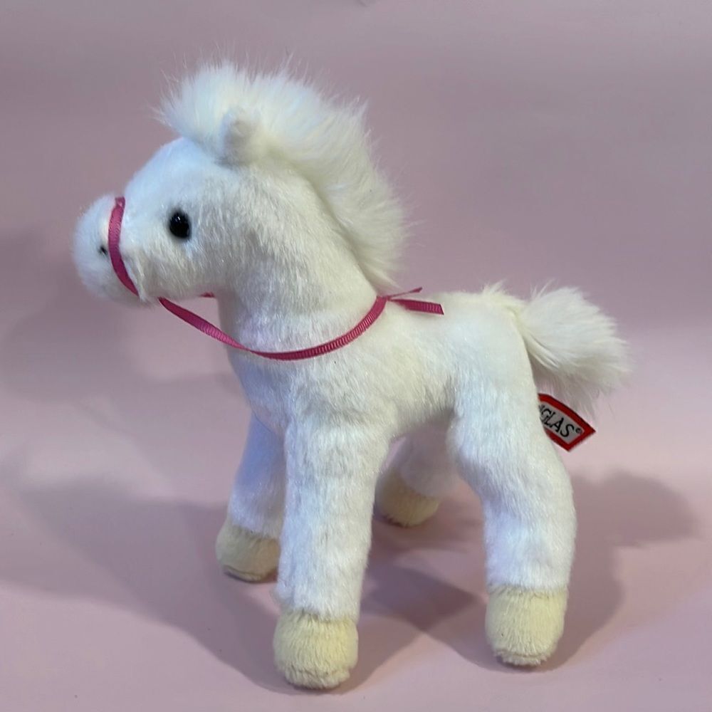 Douglas Horse Plush White Stuffed Animal 7" Beige Pink Ribbon #810T Pony EUC